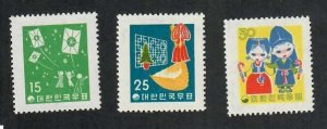 Korea;  Scott 287-289; 1958; Unused; NH; Complete Set