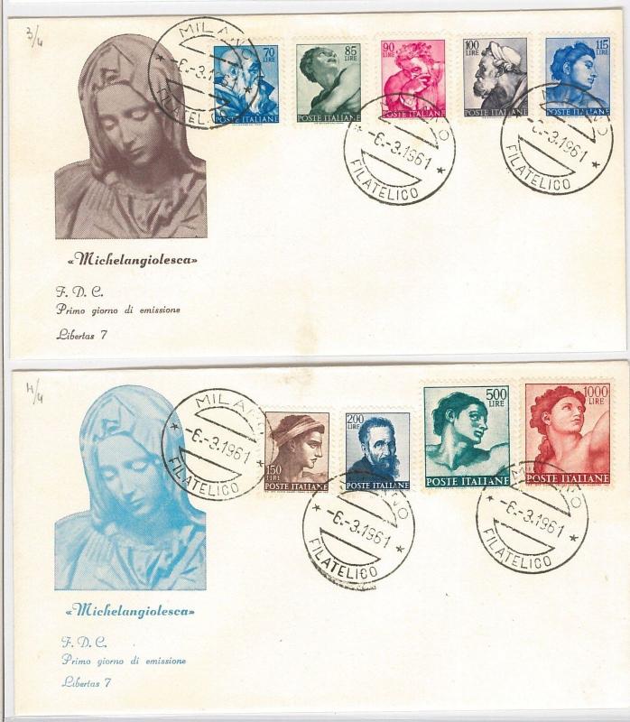ITALY : POSTAL HISTORY - FDC COVER set - 4 COVERS : MICHELANGELO 1961