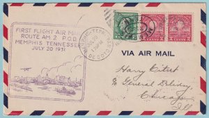 UNITED STATES FIRST FLIGHT COVER - 1931 FROM MEMPHIS TENN - ROUTE AM 2 - CV306