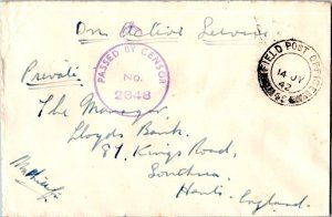 Great Britain Soldier's Free Mail 1942 Field Post Office 45, Takoradi, Gold C...