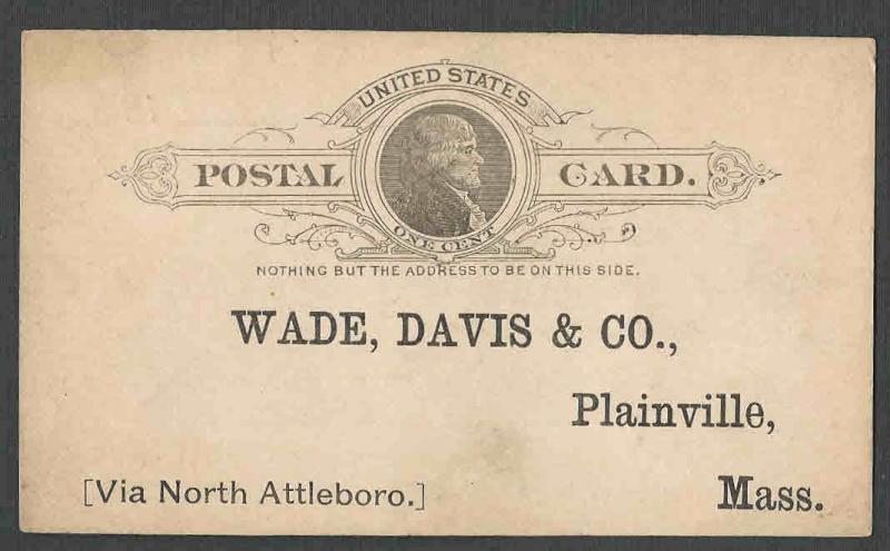 Ca 1891 PC PLAINVILLE MA WADE DAVIS & CO JEWELRY UNPOSTED