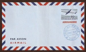 HAITI Aerogramme 50c Airplane 1958 Port of Prince cancel!
