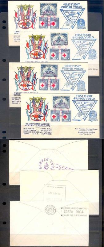 HONDURAS 1943 FOUR FF COVERS TO SALVADOR, SAN JOSE, MIAMI & NEW YORK VF