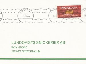 Sweden 1970 Orebro 1 Cancels Svars Losen Reply Machine Stamps Card Ref 45780