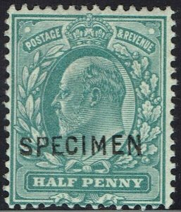 GREAT BRITAIN 1902 KEVII ½D SPECIMEN SG TYPE 15 DLR PRINTING