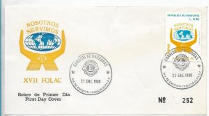 HONDURAS 1988 LIONS CLUB FIRST DAY COVER GLOBE MAP DECORATED FDC