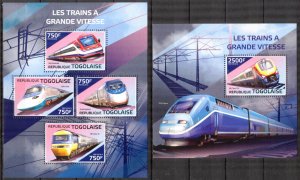 Togo 2014 High Speed Trains Locomotives (2) sheet + S/S MNH