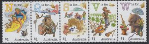 Australia 2016 MNH Sc 4456a $1 Aussie Alphabet N, Q, S, V, W Strip of 5