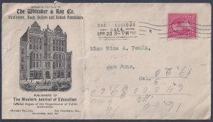 US 1898 ADVERTISING COVER SAN FRANCISCO THE WHITAKER & RAY CO TO SAN JUAN