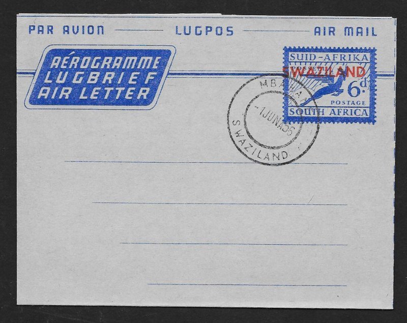 SWAZILAND Aerogramme 6d Flying Gazelle 1956 Mbabane cancel!