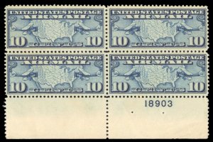 United States, Air Post #C7 Cat$16+, 1926 10c dark blue, block of four with p...