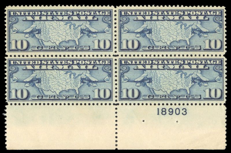 United States, Air Post #C7 Cat$16+, 1926 10c dark blue, block of four with p...