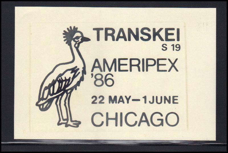 Paper Card Showing Transkei Cancel AMERIPEX '86 BoxCV0376