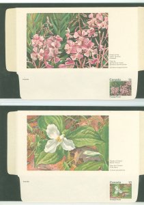 Canada UA34a 1973 MNH Floral aerogrammes with postage/poste below stamp; Fireweed, Flower of the Yukon Terr & White Trillium, Fl