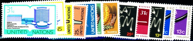 UNITED NATIONS #281-290, C22-C23 SET OF 12 STAMPS OG NH