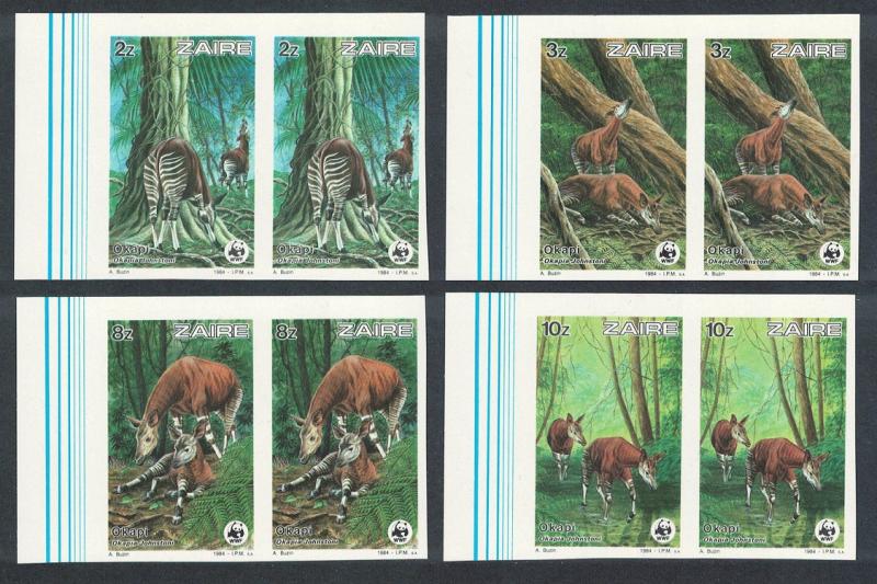 Zaire WWF Okapi 4v Imperf Pairs RARR! SG#1209-1212 SC#1172