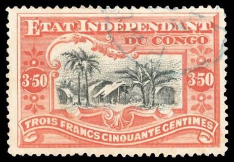 Belgian Congo #29, cat. $145, 1898 3.50fr red and black, used