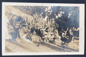 1934 Papeete Tahiti RPPC Postcard Cover To Basseterre Guadeloupe Native View