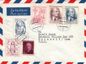 CZECHOSLOVAKIA AIRMAIL COVER FROM VODNANY TO IOWA SELECTION OF 6 DIFFERENT 1948