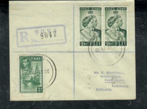 FIJI ISLANDS COVER (P0303B)  KGVI 1949 SW 2 1/2DX2+1/2D REG SUVA  TO ENGLAND 