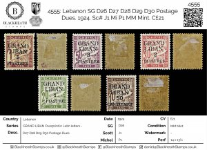 4555: Lebanon SG D26 D27 D28 D29 D30 Postage Dues. 1924. Sc# J1 Mi P1 MM Mint...