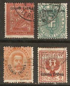 Eritrea 4 Different Used Avg/F 1892-1903 SCV $30.60