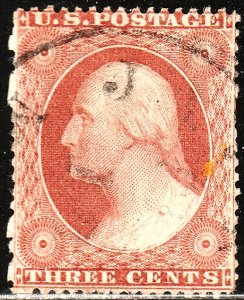 #25 US 3 CENT ROSE WASHINGTON-TYPE 1-USED-N/G-FINE