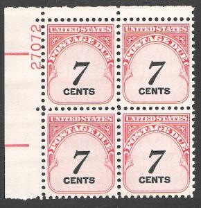 US Plate Block #J95, Postage Due, MNH