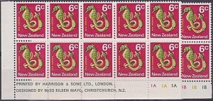 NEW ZEALAND 1970 6c Seahorse wmkd paper - plate blocks 1A & 1B MNH.........B1217