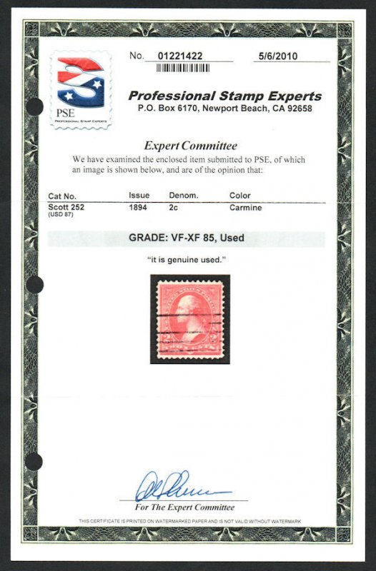 USA #252 VF/XF, w/PSE (GRADED 85 (05/10)) CERT, vibrant color, CHOICE!
