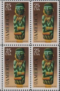 1989 Southwest Carved Figure Block Of 4 25c Postage Stamps, Sc#2426 MNH, OG