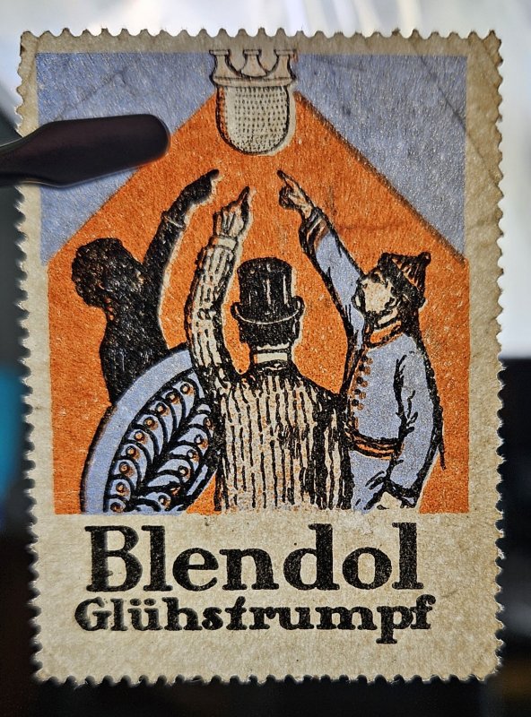 Vintage German Poster Stamp Blendol Incandescent Lamp Mantles Unused