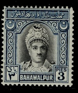 PAKISTAN - Bahawalpur GVI SG19, 3p black & blue, M MINT. 