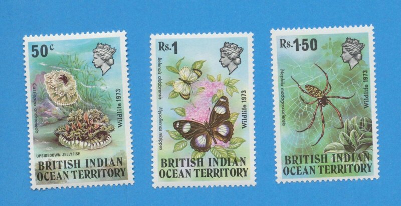 BRITISH INDIAN OCEAN TERRITORY, Sc 54-56 VFMNH Jellyfish, Spider, Butterfly 1973