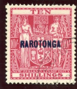 Cook Islands 1931 KGV RAROTONGA 10s carmine-lake very fine used. SG 97. Sc 82.