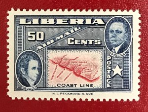 1952 Liberia Sc C69 unused Jehudi Ashmun, Pres. Tubman and map CV$.70 Lot 2056