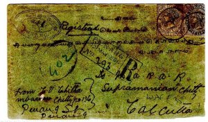 Malaya - Straits 1896 Reg cover Penang to India franked 8c + 5c (5c sliced at