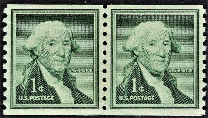 US 1054b MNH VF/XF 1 Cent George Washington Coil Pair Small Holes Nice!