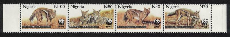 Nigeria WWF Side-striped Jackal Strip of 4v SG#809-812 MI#762-765 SC#759-762