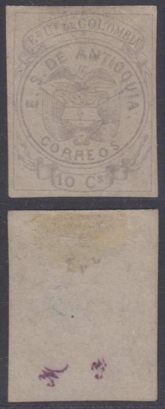 COLOMBIA ANTIOQUIA 1868 Sc 3 KEY VALUE REPRINT UNUSED (CV$3,000) 