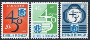 Indonesia 996-998,998a, MNH. Mi 868-870, Bl.21. Djakarta,450th Ann. 1977. Arms.