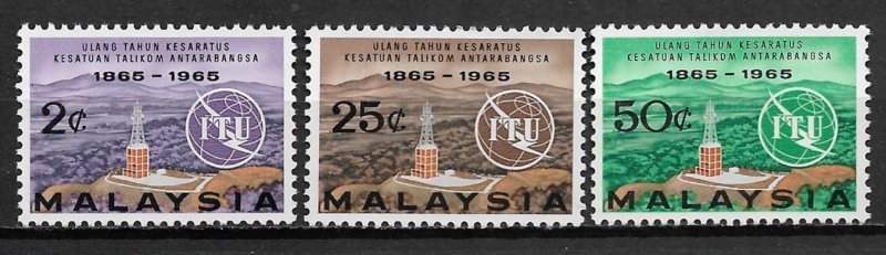 1965 Malaysia 12-4 International Telecommunication Union C/S of 3 MNH SCV$6.10