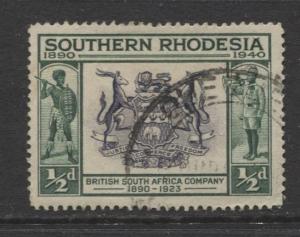 Southern Rhodesia- Scott 56- Seal of BSA -1940 - FU - Single 1/2d Stamp