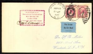 USA 1937 HIGH POINT NC AIRPORT DEDICATION Cachet Signed Cover Flown 2x3c Sc 784