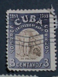 ​CUBA-1952 BIRTH PLACE OF JOSE MARTI THREE VERY OLD CUBA USED STAMP-VERY FINE