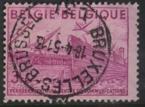 Belgium 381 (used) 3fr communications center, brt red vio (1948)