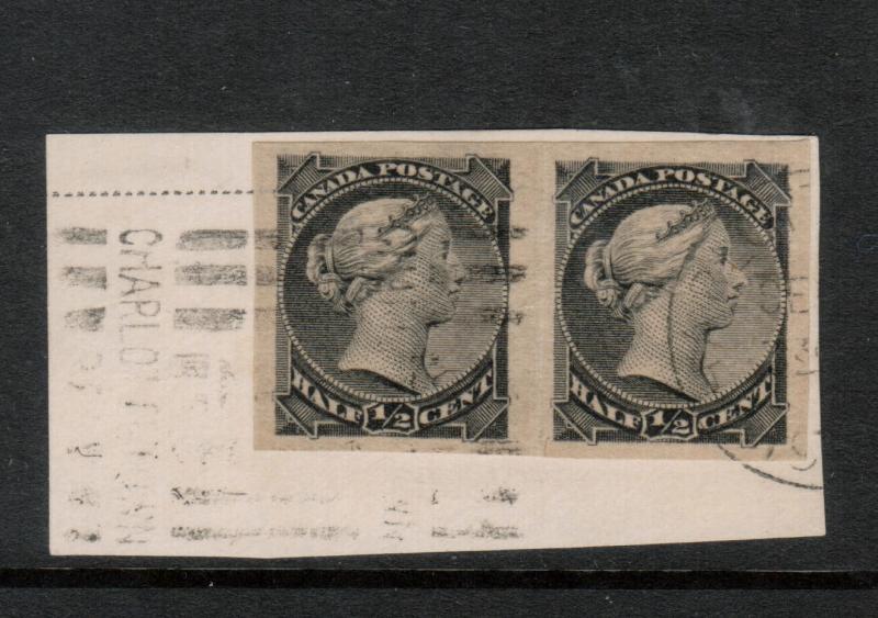 Canada #34a Very Fine Used Imperforate Pair On Piece