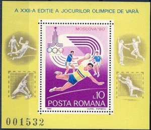 Romania 1980 MNH Stamps Souvenir Sheet Scott 2968 Sport Olympic Games Handball
