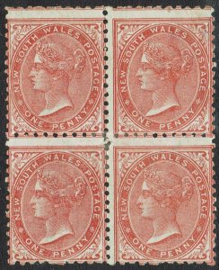 NEW SOUTH WALES 1882 QV 1D BLOCK WMK CROWN/NSW SG W40 PERF 11 X 12