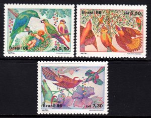 Brazil 1986 Christmas Birds Complete Mint MNH Set SC 2089-2091